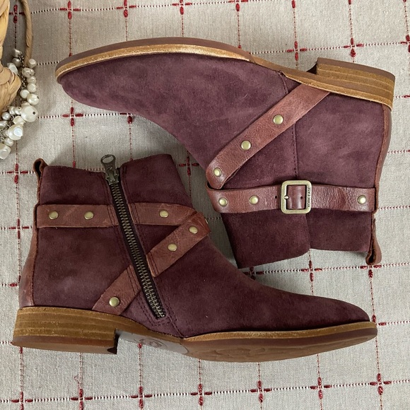 Kork-Ease “Kenai” Studded Ankle Boots Bootie Burgundy Suede Buckle Strap Sz 6.5 - Picture 7 of 7